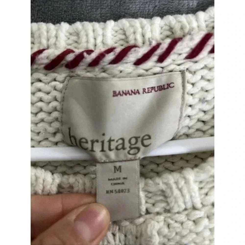 Banana Republic Sweater‎ Women M Cream Heritage Cable Knit Wool Blend Crew Neck